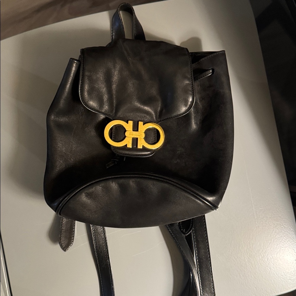 Salvatore Ferragamo Black Backpack with Gold Accent